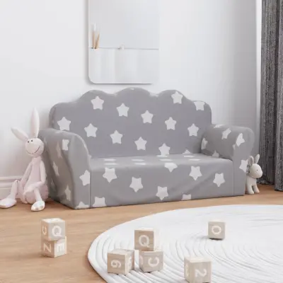 The Living Store Otroški kavč dvosed svetlo siv z zvezdicami mehak pliš - Otroški Kavč