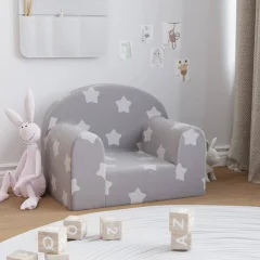 The Living Store Otroški kavč svetlo siv z zvezdicami mehak pliš - Otroški Kavč