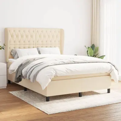 The Living Store Box spring postelja z vzmetnico krem 140x190 cm blago - Box Spring Postelja