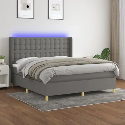 The Living Store Box spring postelja z vzmetnico LED temno siva 160x200 cm blago - Box Spring Postelja