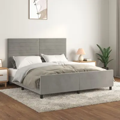 The Living Store Posteljni okvir z vzglavjem svetlo siv 180x200 cm žamet - Posteljni Okvir Z Vzglavjem