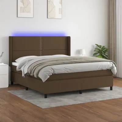 The Living Store Box spring postelja z vzmetnico LED temno rjava 180x200cm blago - Box Spring Postelja