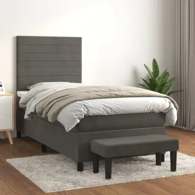 The Living Store Box spring postelja z vzmetnico temno siva 90x200 cm žamet - Box Spring Postelja