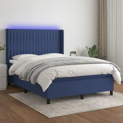 The Living Store Box spring postelja z vzmetnico LED modra 140x200 cm blago - Box Spring Postelja