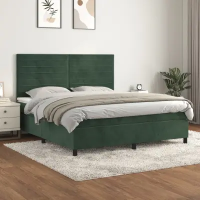 The Living Store Box spring postelja z vzmetnico temno zelena 180x200 cm žamet - Box Spring Postelja