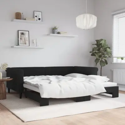 The Living Store Izvlečna dnevna postelja črna 100x200 cm žamet - Izvlečna Dnevna Postelja