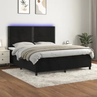 The Living Store Box spring postelja z vzmetnico LED črna 160x200 cm žamet - Box Spring Postelja