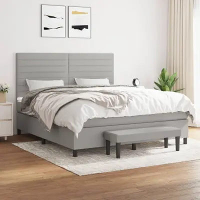 The Living Store Box spring postelja z vzmetnico svetlo siva 180x200 cm blago - Box Spring Postelja