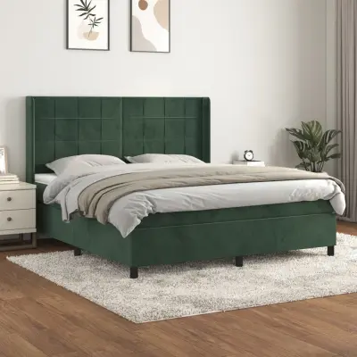 The Living Store Box spring postelja z vzmetnico temno zelena 180x200 cm žamet - Box Spring Postelja