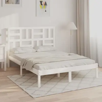 The Living Store Posteljni okvir bel iz trdnega lesa 150x200 cm - Posteljni Okvir