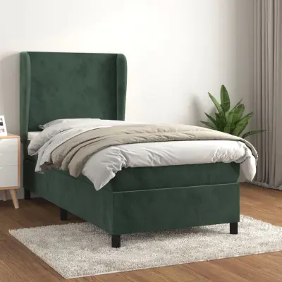 The Living Store Box spring postelja z vzmetnico temno zelen 90x190 cm žamet - Box Spring Postelja