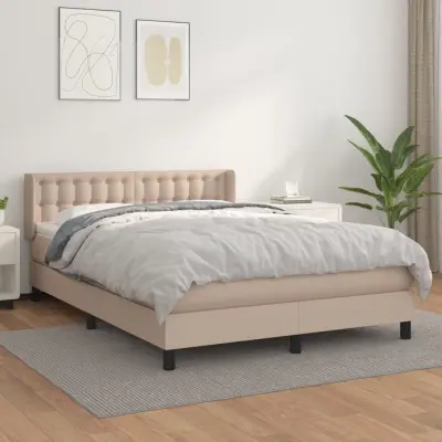 The Living Store Box spring postelja z vzmetnico kapučino 140x190cm umetno usnje - Box Spring Postelja