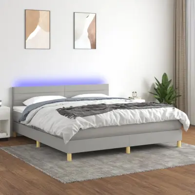 The Living Store Box spring postelja z vzmetnico LED sv. siva 180x200 cm blago - Box Spring Postelja