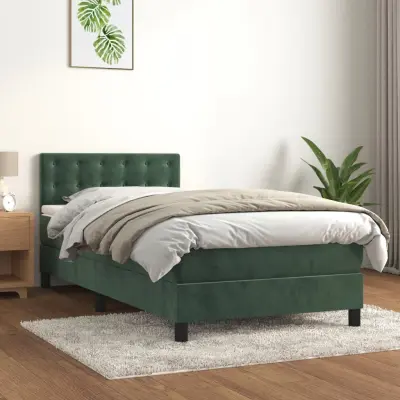 The Living Store Box spring postelja z vzmetnico temno zelena 90x200 cm žamet - Box Spring Postelja