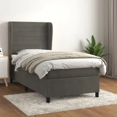 The Living Store Box spring postelja z vzmetnico temno siva 80x200 cm žamet - Box Spring Postelja