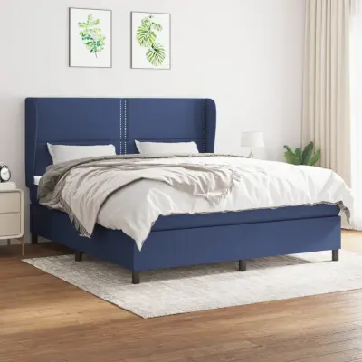 The Living Store Box spring postelja z vzmetnico modra 180x200 cm blago - Box Spring Postelja