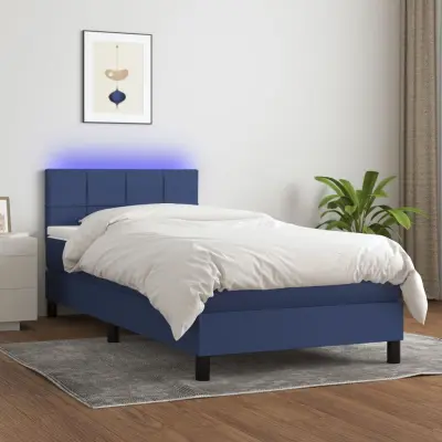 The Living Store Box spring postelja z vzmetnico LED modra 90x190 cm blago - Box Spring Postelja