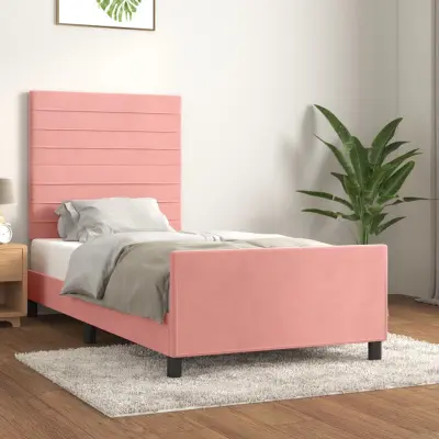 The Living Store Posteljni okvir z vzglavjem roza 100x200 cm žamet - Posteljni Okvir Z Vzglavjem