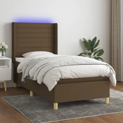 The Living Store Box spring postelja z vzmetnico LED temno rjava 80x200 cm blago - Box Spring Postelja