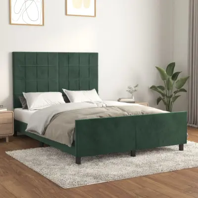 The Living Store Posteljni okvir z vzglavjem temno zelen 140x200 cm žamet - Posteljni Okvir Z Vzglavjem