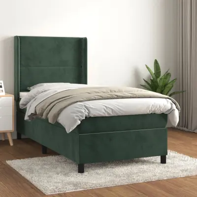 The Living Store Box spring postelja z vzmetnico temno zelena 90x200 cm žamet - Box Spring Postelja