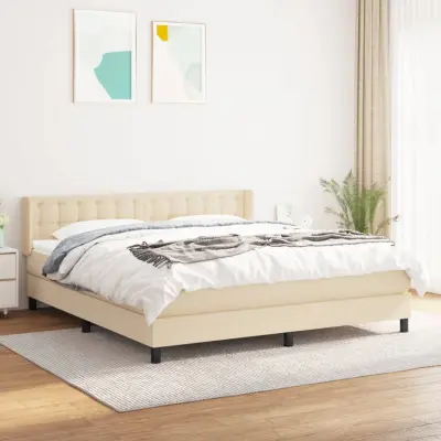 The Living Store Box spring postelja z vzmetnico krem 160x200 cm blago - Box Spring Postelja