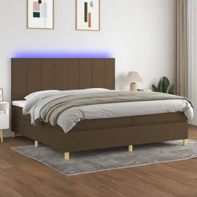 The Living Store Box spring postelja z vzmetnico LED temno rjava 200x200cm blago - Box Spring Postelja
