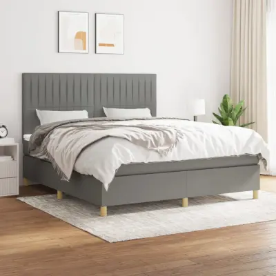 The Living Store Box spring postelja z vzmetnico temno siva 160x200 cm blago - Box Spring Postelja