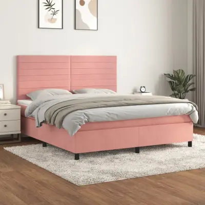 The Living Store Box spring postelja z vzmetnico roza 180x200 cm žamet - Box Spring Postelja
