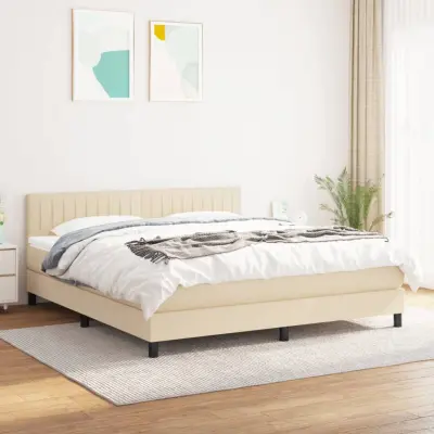 The Living Store Box spring postelja z vzmetnico krem 160x200 cm blago - Box Spring Postelja