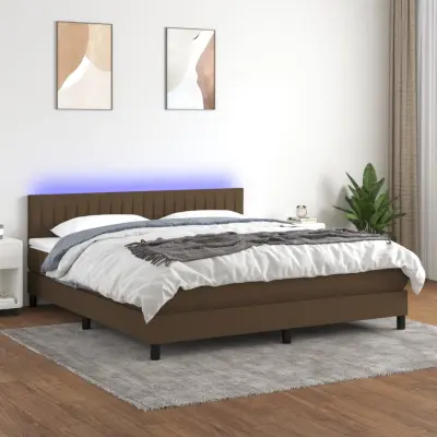 The Living Store Box spring postelja z vzmetnico LED temno rjava 180x200cm blago - Box Spring Postelja