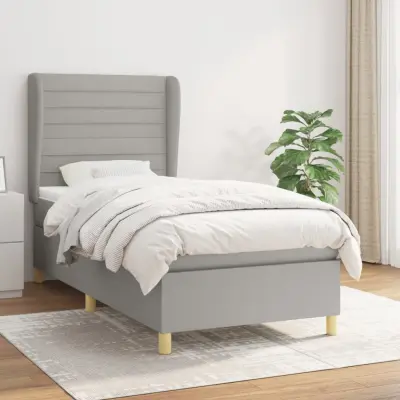 The Living Store Box spring postelja z vzmetnico svetlo siva 90x190 cm blago - Box Spring Postelja