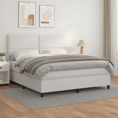 The Living Store Box spring postelja z vzmetnico bela 180x200 cm umetno usnje - Box Spring Postelja