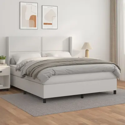 The Living Store Box spring postelja z vzmetnico bel 160x200 cm umetno usnje - Box Spring Postelja