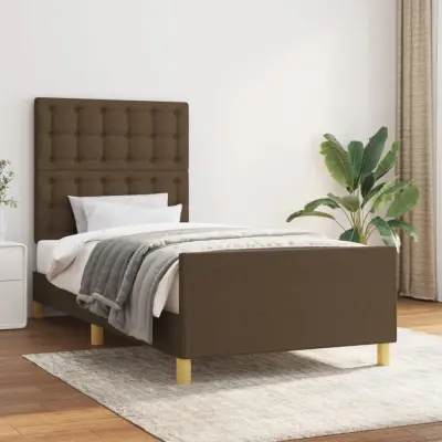 The Living Store Posteljni okvir z vzglavjem temno rjav 80x200 cm blago - Posteljni Okvir Z Vzglavjem
