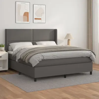The Living Store Box spring postelja z vzmetnico siva 180x200 cm umetno usnje - Box Spring Postelja
