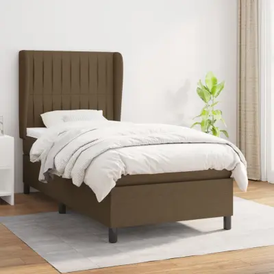 The Living Store Box spring postelja z vzmetnico temno rjav 90x190 cm blago - Box Spring Postelja
