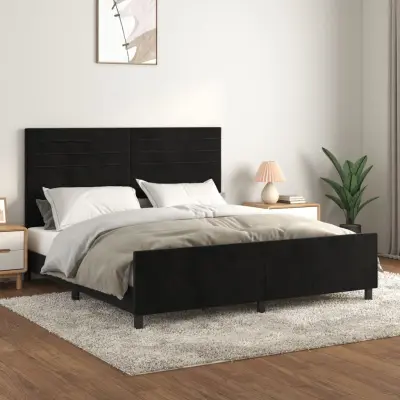 The Living Store Posteljni okvir z vzglavjem črn 160x200 cm žamet - Posteljni Okvir Z Vzglavjem