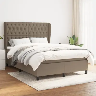 The Living Store Box spring postelja z vzmetnico taupe 140x200 cm blago - Box Spring Postelja