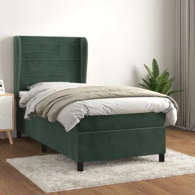 The Living Store Box spring postelja z vzmetnico temno zelena 90x200 cm žamet - Box Spring Postelja