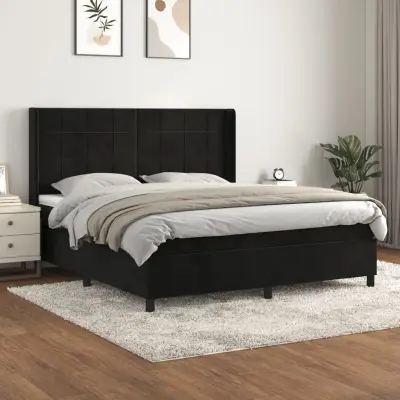 The Living Store Box spring postelja z vzmetnico črna 160x200 cm žamet - Box Spring Postelja