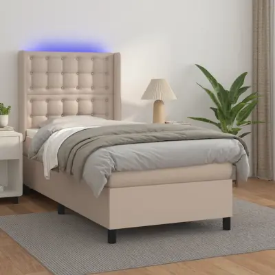 The Living Store Box spring postelja z vzmetnico LED kapučino 90x190 cm - Box Spring Postelja