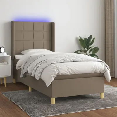 The Living Store Box spring postelja z vzmetnico LED taupe 90x190 cm blago - Box Spring Postelja