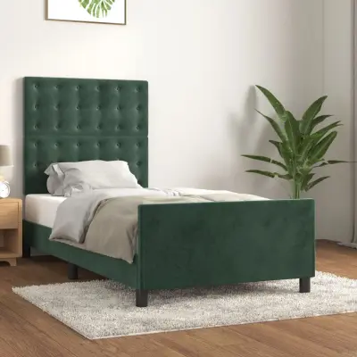 The Living Store Posteljni okvir z vzglavjem temno zelen 80x200 cm žamet - Posteljni Okvir Z Vzglavjem