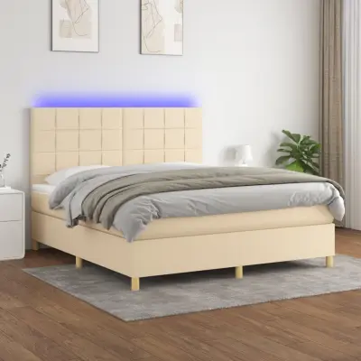 The Living Store Box spring postelja z vzmetnico LED krem 180x200 cm blago - Box Spring Postelja
