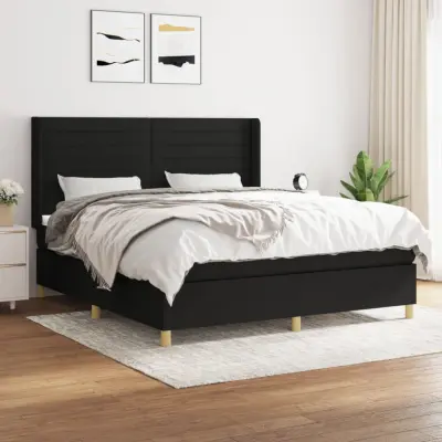 The Living Store Box spring postelja z vzmetnico črna 160x200 cm blago - Box Spring Postelja