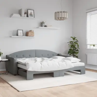 The Living Store Izvlečna dnevna postelja z vzmetnico sv. siva 80x200 cm blago - Izvlečna Dnevna Postelja