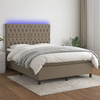 The Living Store Box spring postelja z vzmetnico LED taupe 140x200 cm blago - Box Spring Postelja