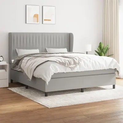 The Living Store Box spring postelja z vzmetnico svetlo siva 160x200 cm žamet - Box Spring Postelja