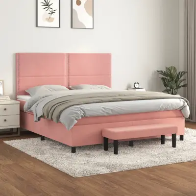 The Living Store Box spring postelja z vzmetnico roza 180x200 cm žamet - Box Spring Postelja